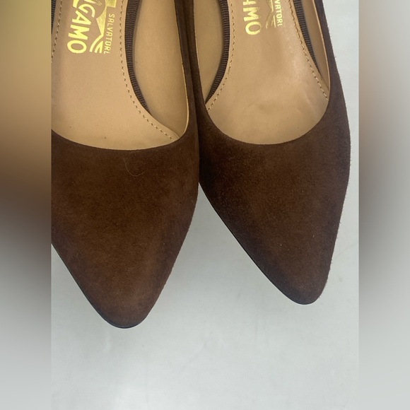 Salvatore Ferragamo Pumps Heel Brown Suede Sz 5 - Picture 10 of 16